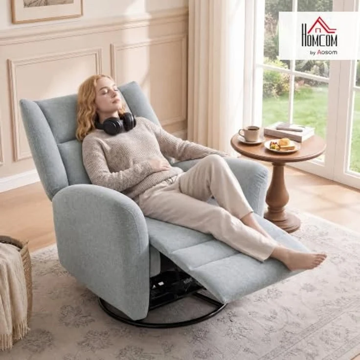 HOMCOM Relaxsessel Ruhesessel mit Schaukel- und Liegefunktion, breitem Sitz (TV Sessel, 1-St, 360° Drehbarer Liegesessel), für Wohnzimmer, Schlafzimmer, Heimkino, Hellgrau – Bild 2