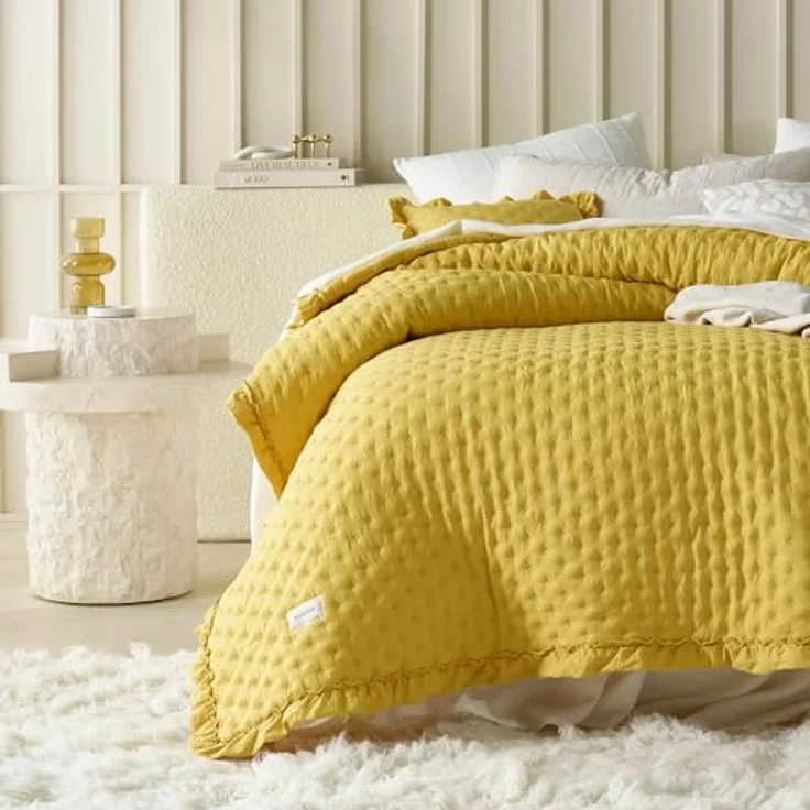 ROOM99 Molly Elegante Tagesdecke in Senf 200x220 cm Vielseitige Wohndecke als Bettüberwurf oder Sofaüberwurf Überwurfdecke für Bett und Sofa Steppdecke Stil Ideal als Bedspread – Bild 3