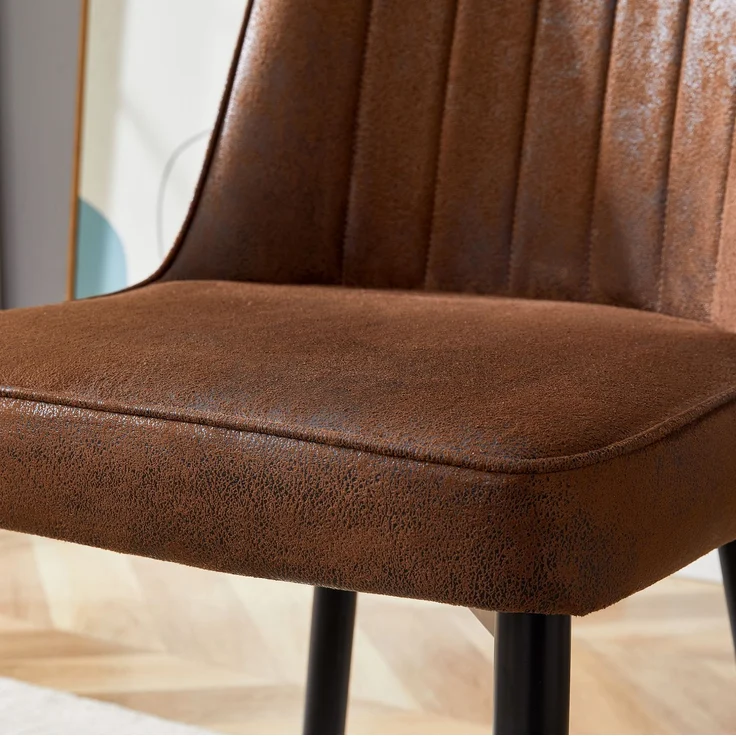Essgruppe mit 2 Stühlen, runder Tisch Ø 100x76 cm mit Glasablage, Braun/Schwarz – Bild 7