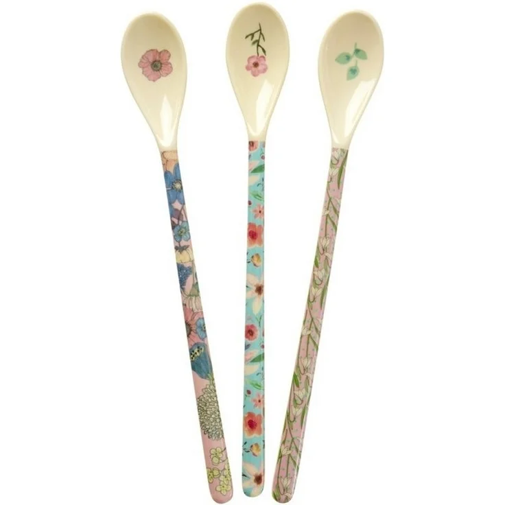 RICE A/S Kaffeelöffel Melamin Löffel Set, 3er Pack, lang, Blumen- & Maritime Motive – Bild 4