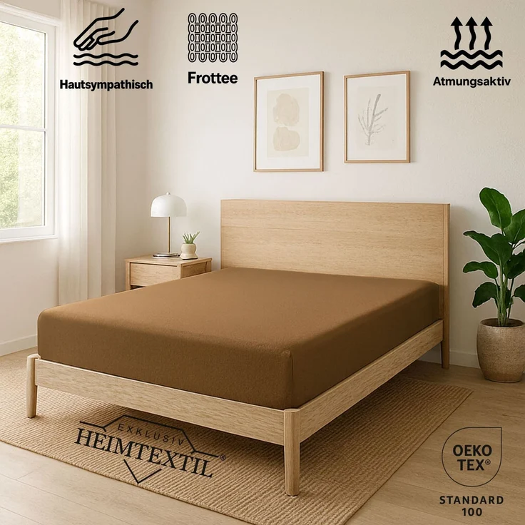 EXKLUSIV HEIMTEXTIL Frottee Spannbettlaken Rundumgummizug Marke 180 x 200 cm Sand 80% Baumwolle 20% Polyester Öko - Tex Zertifiziert Bed-Sheet Bettlaken Spannbetttuch Topper Leinentuch – Bild 2