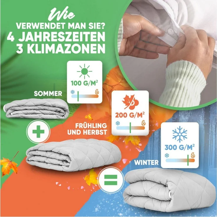 Welldora 4-Jahreszeitenbett, Allergiker Bettdecke Fachärztlich getestet mit Druckknöpfen – Bild 3