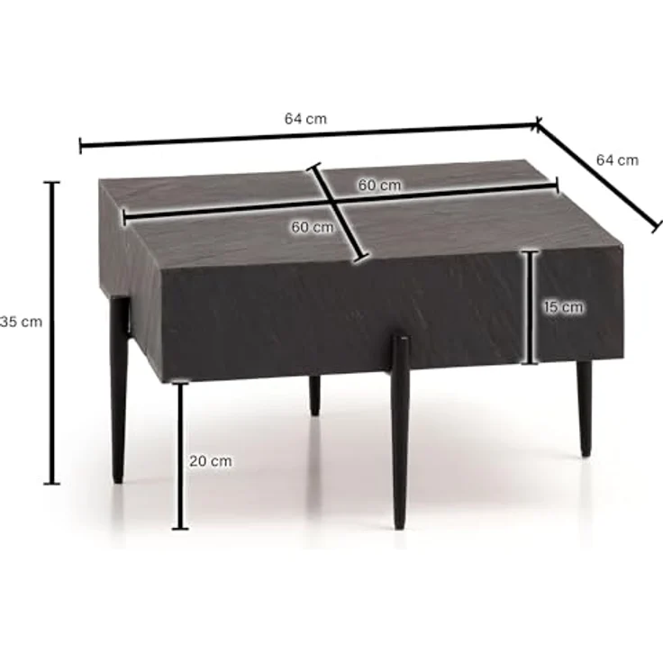 MID.YOU Couchtisch Anthrazit, quadratisch, aus massivem Mangoholz, 64x35x64 cm, einfacher Aufbau – Bild 3