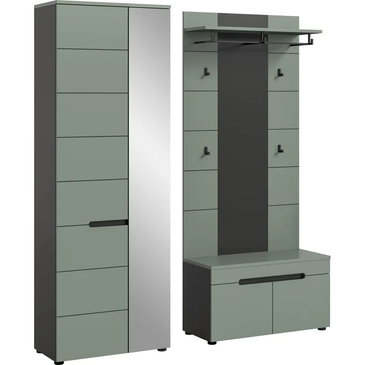 Garderobenkombination (B/H/T: 160x190x37 cm) in Smoke Green Nachbildung