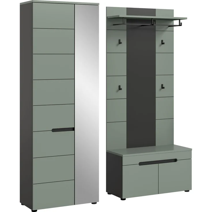 Garderobenkombination (B/H/T: 160x190x37 cm) in Smoke Green Nachbildung – Bild 1
