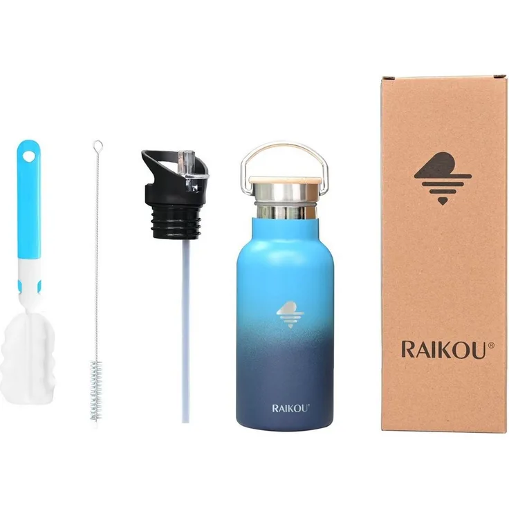 RAIKOU Isolierflasche Edelstahl Trinkflasche Vakuumisolierte Wasserflasche Thermoflasche, bis zu 12H heiß / 24H kalt,mit 2 Deckel,350ml/500ml/750ml/1000ml