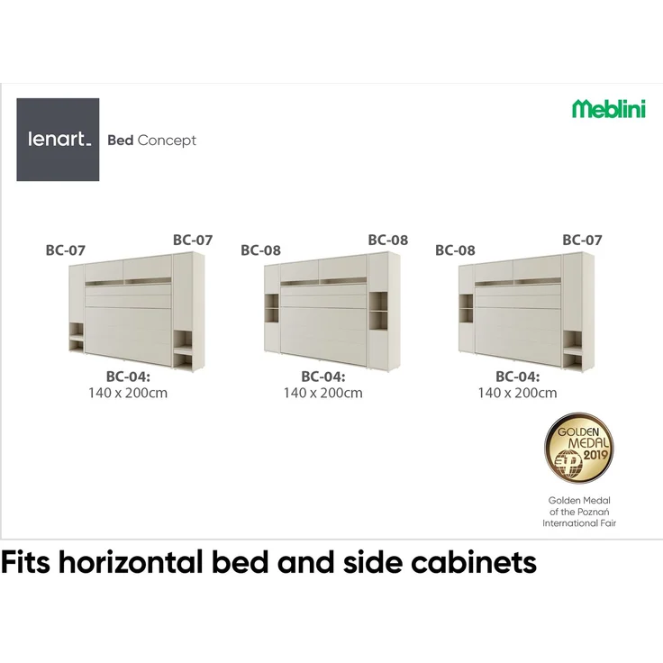 MEBLINI Hängeschrank BC-09 für 140x200 Horizontal Schrankbett - Kaschmir - 211x60x46cm - Wandschrank mit Ablagen, Fächern und Teleskopen - Wandregal – Bild 2