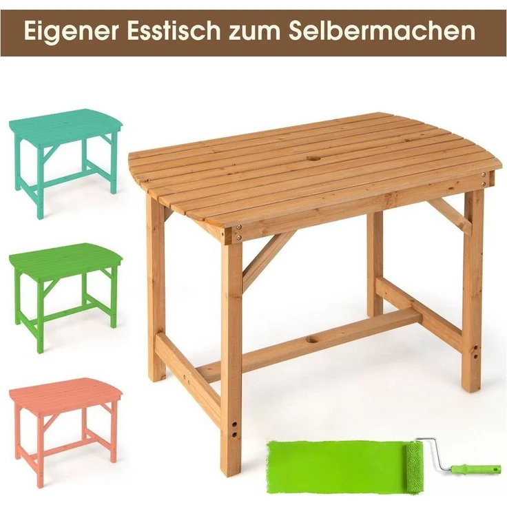 COSTWAY Gartentisch Esstisch, Holztisch, aus Massivholz, 100 x 60 x 75 cm, mit Schirmloch – Bild 3