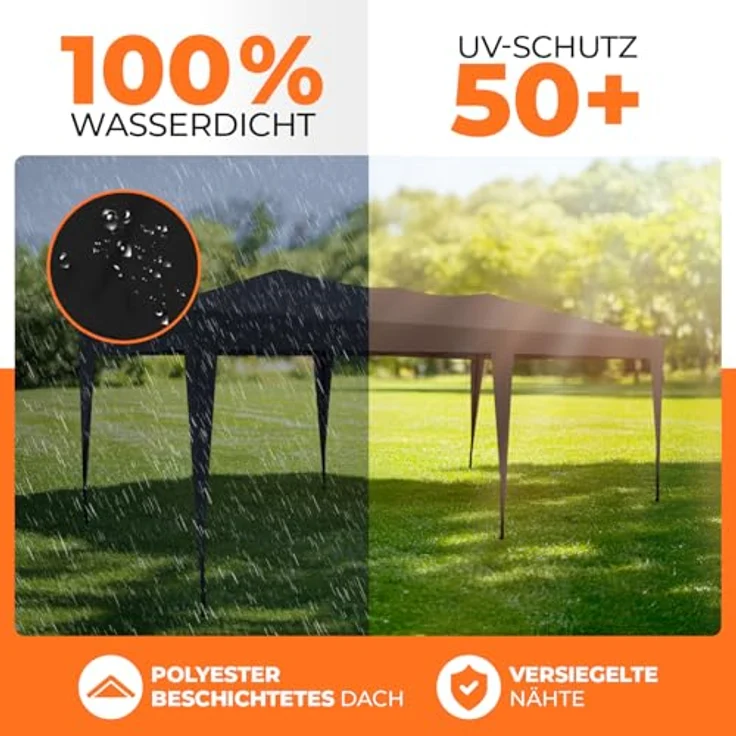 Kronenburg Faltpavillon wasserdicht Pavillon mit 6 Seitenteilen, Gartenzelt, 3x6 m - mit UV Schutz 50+, Schwarz – Bild 4