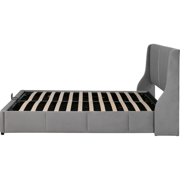 Polsterbett 140x190 Flanell, mit hydraulischem Stauraum Doppelbett,Boxspring Optik, bis 300kg,weicher Bezug,Grau – Bild 5