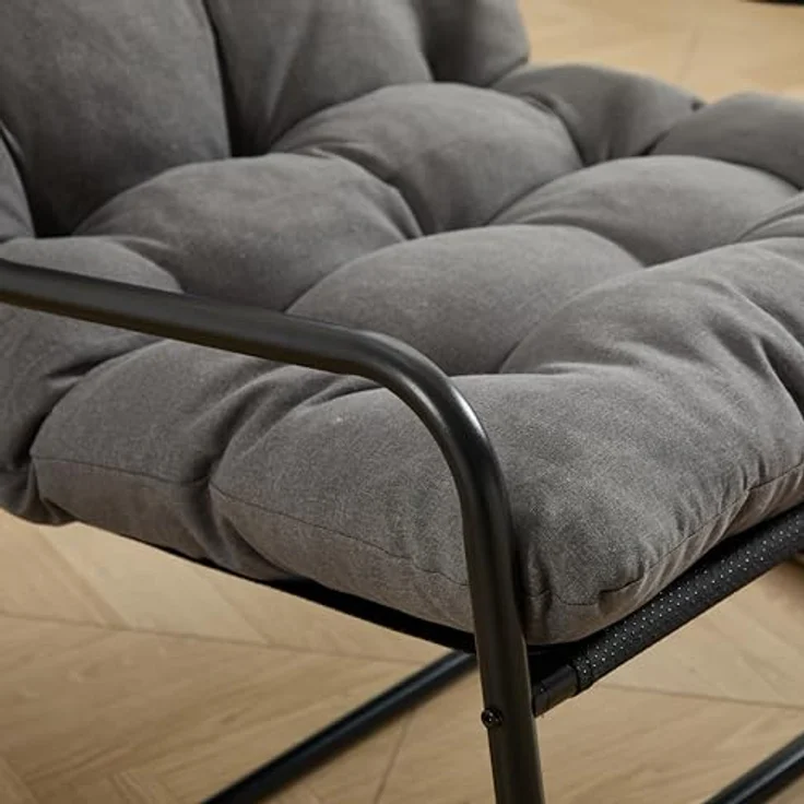 Ball & Cast Schaukelstuhl für Drinnen & Draußen, Rocking Chair mit Gepolstertem Kissen und Fußstütze, Moderner Balkonsessel für Wohnzimmer, Garten & Terrasse, Grau – Bild 6