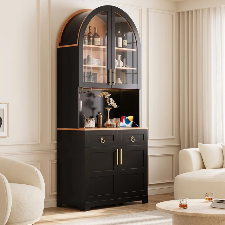 Vitrine 80 x 40 x 180 cm aus MDF und Spanplatte, mit Glasfront, Arbeitsfläche und LED-Beleuchtung – Bild 1