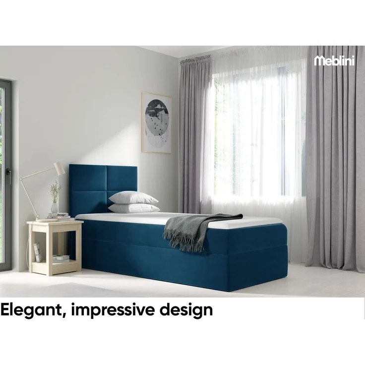 MEBLINI Kinderbett mit Bettkasten MINO 3 90x200 Rechts – H3/Blau Samt Gepolstert Einzelbett mit Matratze - Polsterbett mit Stauraum - Bett mit Kopfteil – Stauraumbett – Bild 2