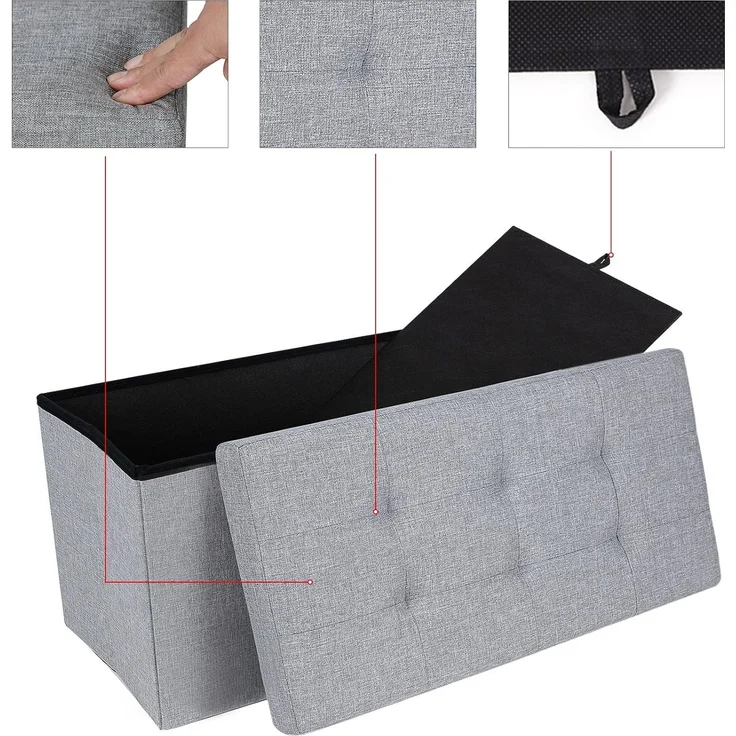 Sitzbank mit Stauraum, 76 cm, klappbare Sitztruhe, Aufbewahrungsbox, Fußbank, hellgrau – Bild 4
