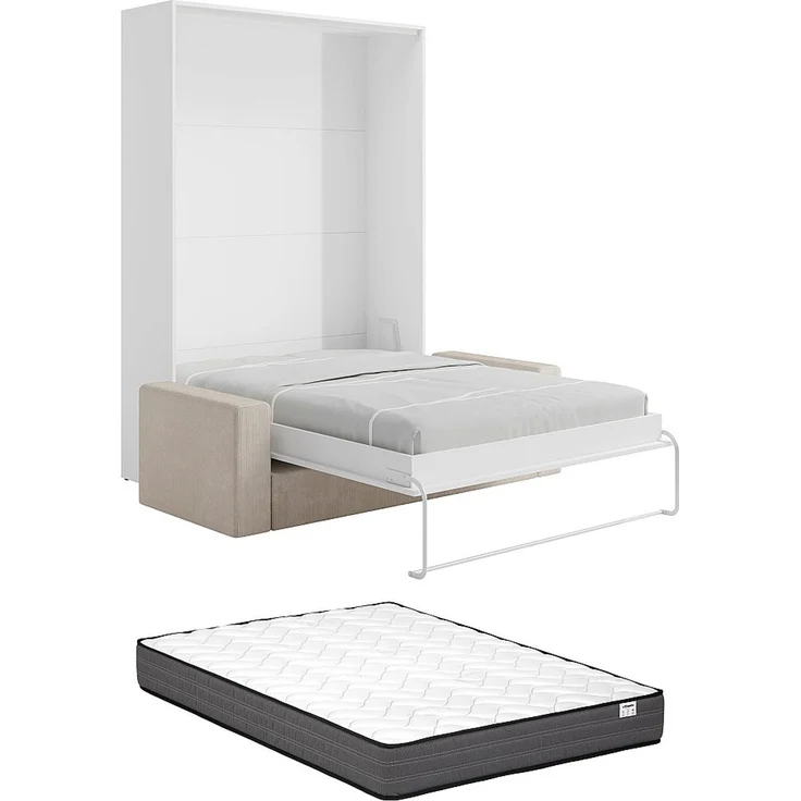 Vente-unique - BEGANIO - Schrankbett - Metall - Weiß - 180 x 239.2 x 225 cm – Bild 8