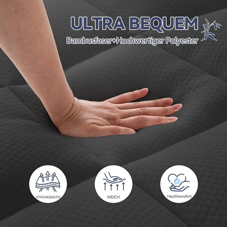 Elemuse, Topper Gel Schaum H3/H4 Topper mit Waschbar Bambusfaser Bezug, 7cm hoch, Komfortschaum, Druckverteilung, Atmungsaktiv – Bild 2