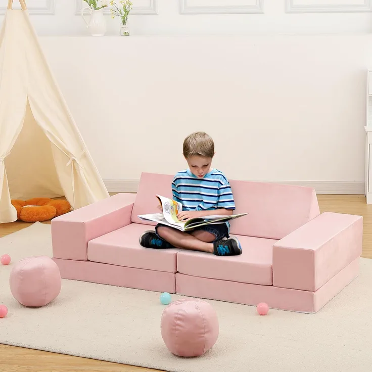 GarveeHome Spielsofa Für Kinder, Umbaubares Kindersofa Mit 12 Modulen, Kindercouch-Bausteine,Klappbare Schaumstoffcouch Für Kinderzimmer, Schlafzimmer, Spielzimmer