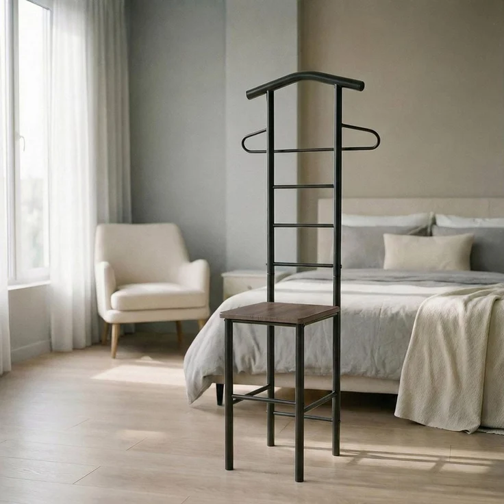 CARO-Möbel Herrendiener JIVO, Herrendienerr mit ablage aus Metall und MDF modern schwarz/braun – Bild 1