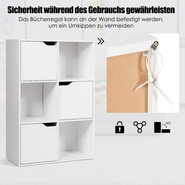 KOMFOTTEU Bücherregal Bücherschrank mit 6 Fächern, mit 3 Türen, 60x29x90cm – Bild 3