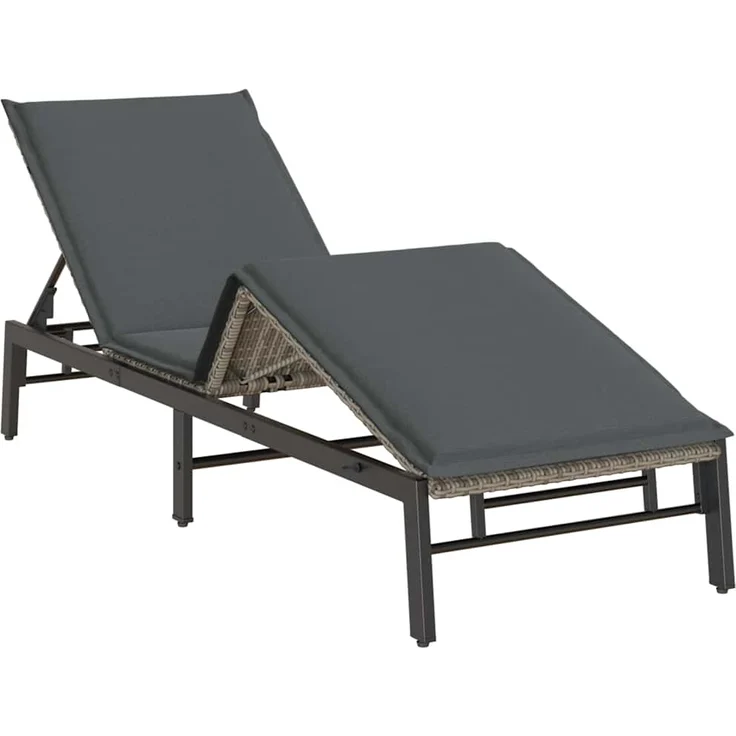 vidaXL Sonnenliege mit Auflage Grau Poly Rattan 4104081 – Bild 4