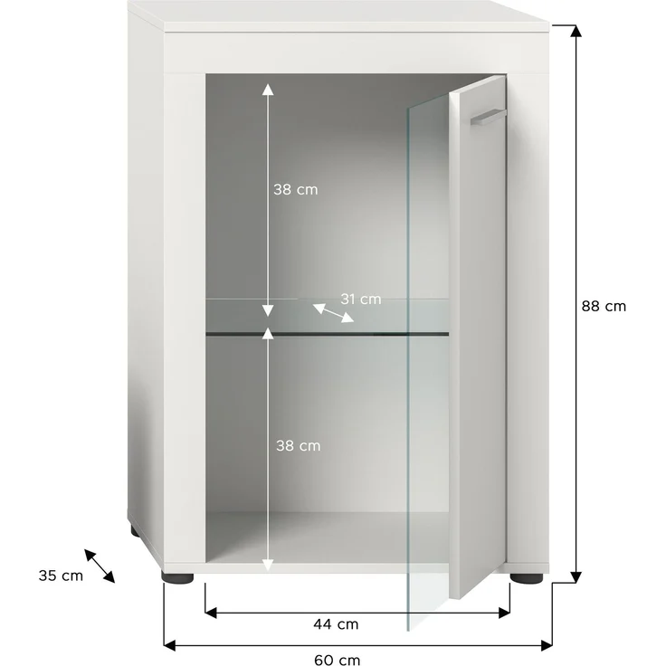 xonox. home Wohnen Jam X8BA9T40 Vitrine Glasvitrine Dekoschrank Glas-Kommode in weiß Melamin, ca. B/H/T: 600 x 86 x 35 cm – Bild 7