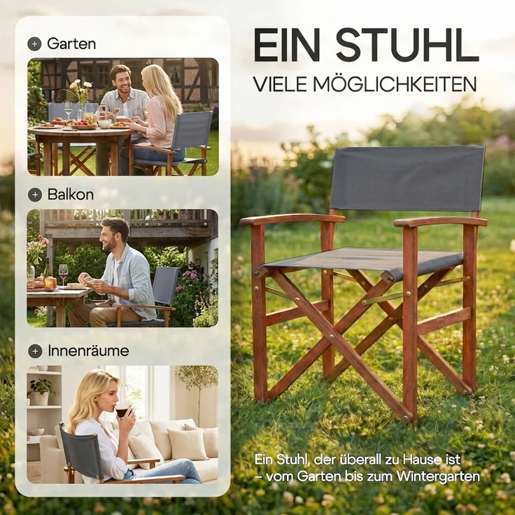 CASARIA® Regiestuhl aus FSC® Eukalyptusholz Anthrazit – Bild 7