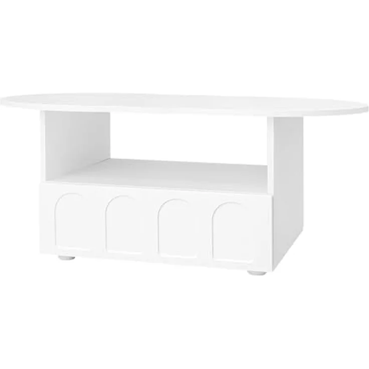 FurnitureR Eleganter Weißer Beistelltisch mit Geschwungenem Design, Moderne Wohnzimmermöbel, Stabiler MDF-Korpus, Vielseitige Einsatzmöglichkeiten für Zuhause und Büro – Bild 3