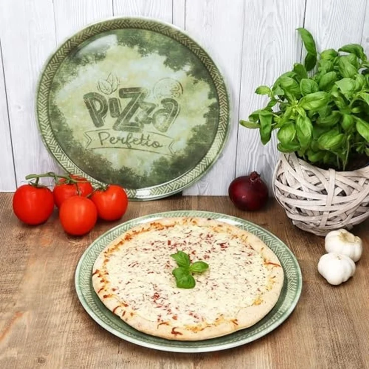 MamboCat Pizzateller 4x Perfetto Pizzateller Grün Ø 31,5 cm 4 Personen Porzellan Pizza – Bild 3