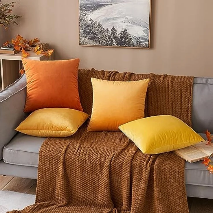 MIULEE 2er Set SAMT Kissenbezug Kissenhülle Dekorative Dekokissen Sofakissen Lendenkissen Wurfkissenbezug mit Verstecktem Reißverschluss Sofa Schlafzimmer 12x20 Inch 30x50 cm Orange – Bild 6