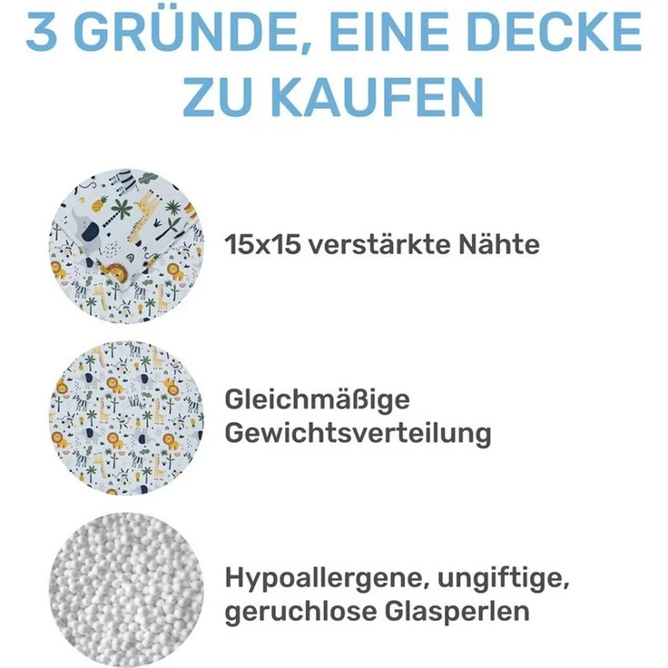 Dailydream Gewichtsdecke Kinder Therapie-Bettdecke, Baumwolle und Fleece, Füllung: Glasperlen, Gleichmäßige Gewichtsverteilung, doppelte Nähte, Handwäsche möglich – Bild 3