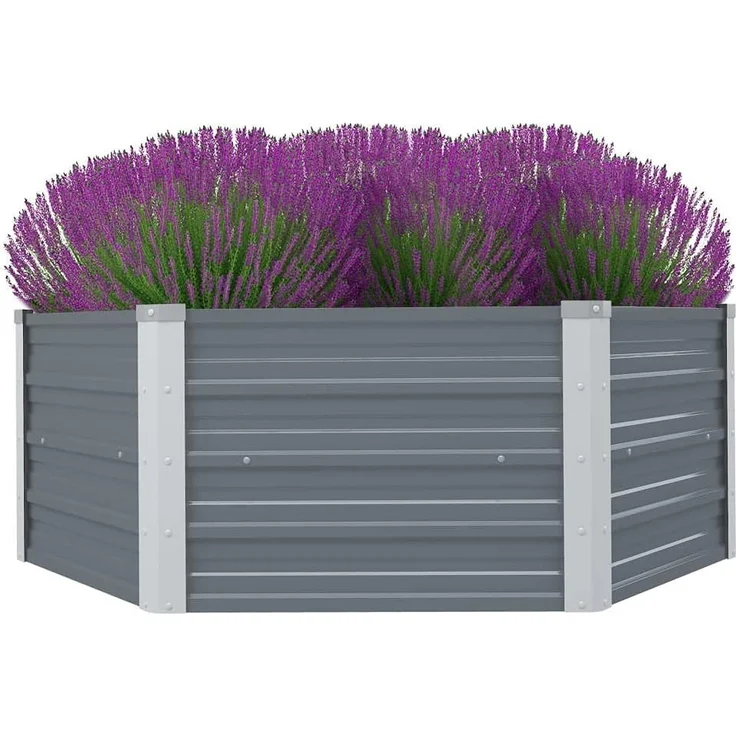 DELUKE® 6-eckiges Hochbeet für Garten NOA Grau 129x129x45cm Verzinkter Stahl Hochbeet Metall Gartenbeet Kräuterbeet Blumenbeet Beet hoch Frühbeet für Garten Gemüsebeet – Bild 3