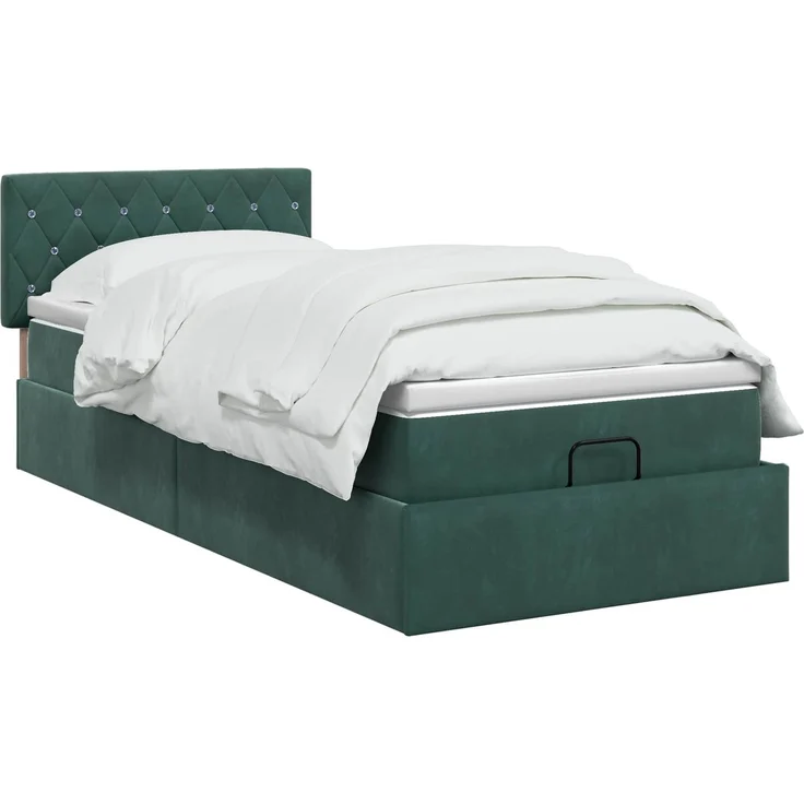 vidaXL Ottoman Bett mit Matratze Dunkelgrün 90 x 190 cm Samt 3457620 – Bild 3