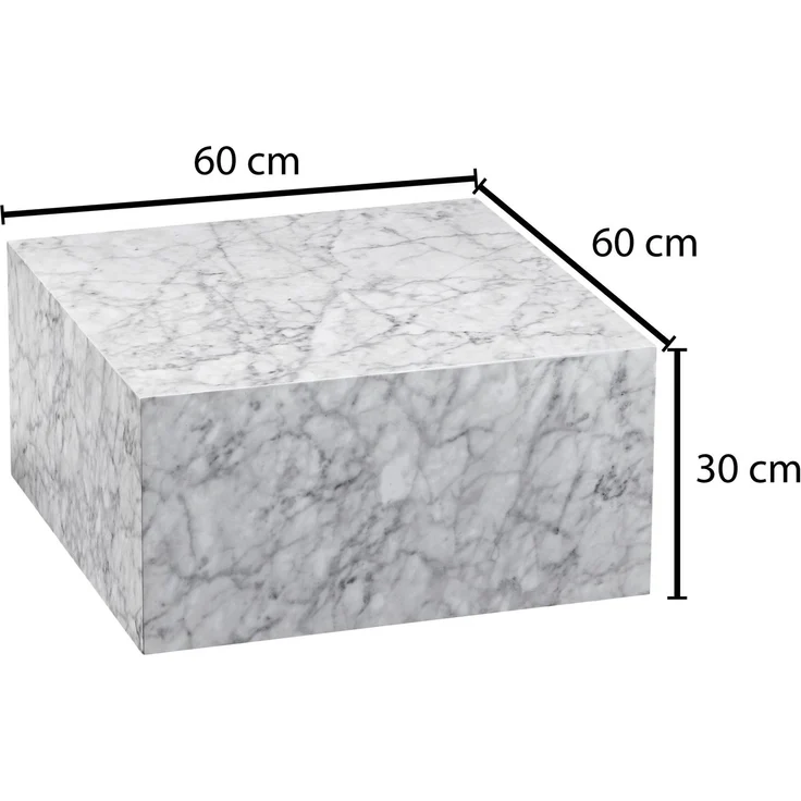 Couchtisch Monobloc 60x30x60cm Hochglanz Marmoroptik Weiß Quadratisch – Bild 8