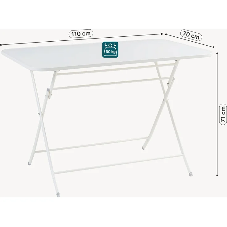 Klapptisch Sande Stahl 110x70x71 cm Weiß [en. casa] – Bild 2