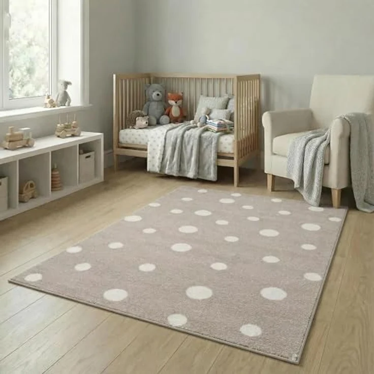 Jimri Kinderteppich DOTS l Pünktchen Gepunktet l Öko-Tex Siegel | Farbe: Beige Blau Rosa | Kinderzimmer/Jugendzimmer (Beige, 120x170 cm) – Bild 2