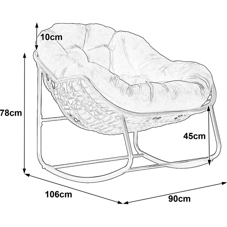 Schaukelstuhl 78x106x90 cm, 1 Stück, weiß, mit Polyrattan und Stahlgestell – Bild 5