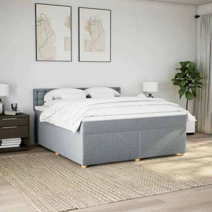 vidaXL Boxspringbett mit Matratze Hellgrau 180x200 cm Stoff 3289073 – Bild 4