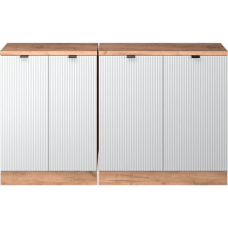 Küchenschrank für Dachschrägen R-Line Weiß Riffel 140 cm 2er Set Schrankkorpuss 60 cm Tiefe Vicco – Bild 3