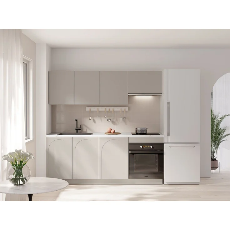 Vente-unique - Komplette Küche - Mit Arbeitsplatte 200 cm - Beige und weißer Marmoreffekt - NALYRA – Bild 2