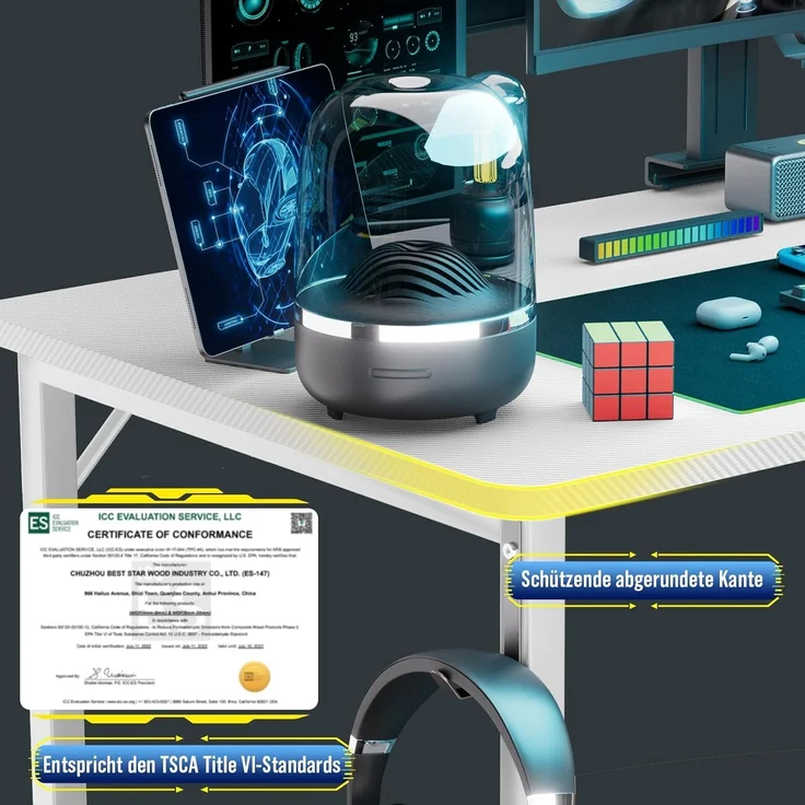COMHOMA Schreibtisch Gaming Tisch mit Regal, Eckschreibtisch mit USB-Ladeanschluss und Steckdose, 140cm Computertisch L Form, PC Tisch für Büro, Heimbüro (weiß-130CM) – Bild 5
