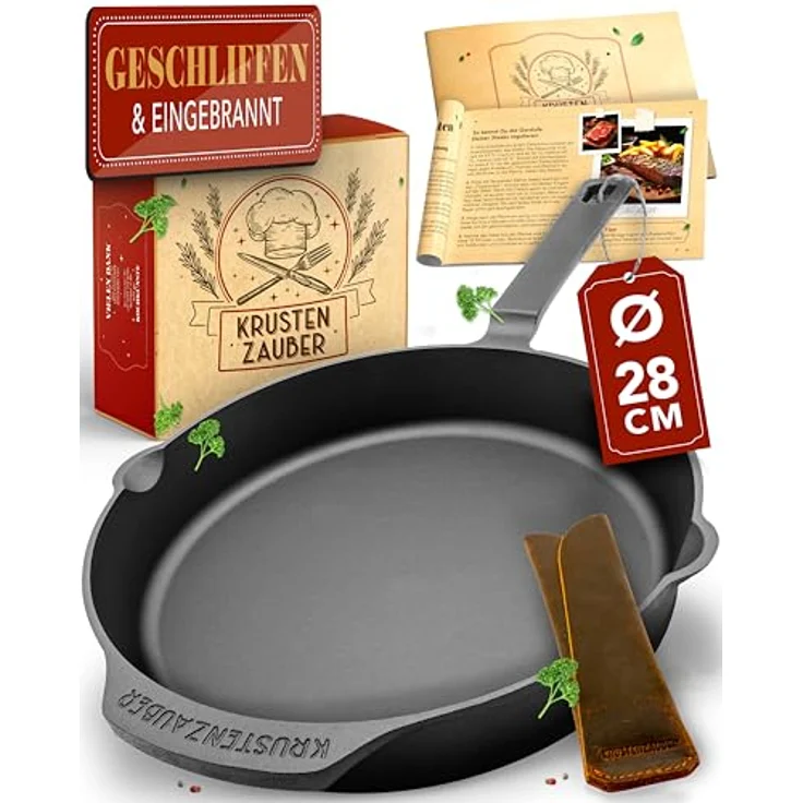 Krustenzauber Bratpfanne Gusseisenpfanne Induktion - Fein Geschliffene Gusseisen Pfanne, (Ideale Grillpfanne Induktion, Eisenpfanne, Cast Iron Pan, Bratpfanne, Gusseiserne Pfanne Skillet Gusspfann) – Bild 2