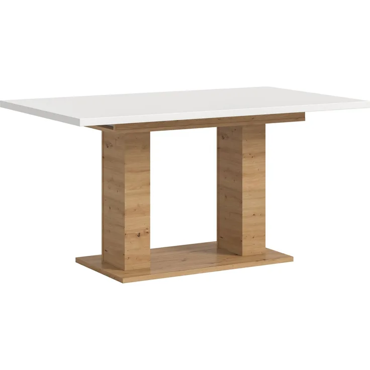 Ausziehbarer Esstisch (B/H/T): 150-190x76x80 in Artisan Nachbildung und weiß Nachbildung mit Doppelsäulen-Fußgestell