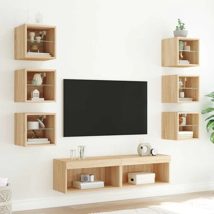 vidaXL 8-tlg. Wohnwand mit LED-Beleuchtung Sonoma-Eiche Holzwerkstoff 3216635 – Bild 2