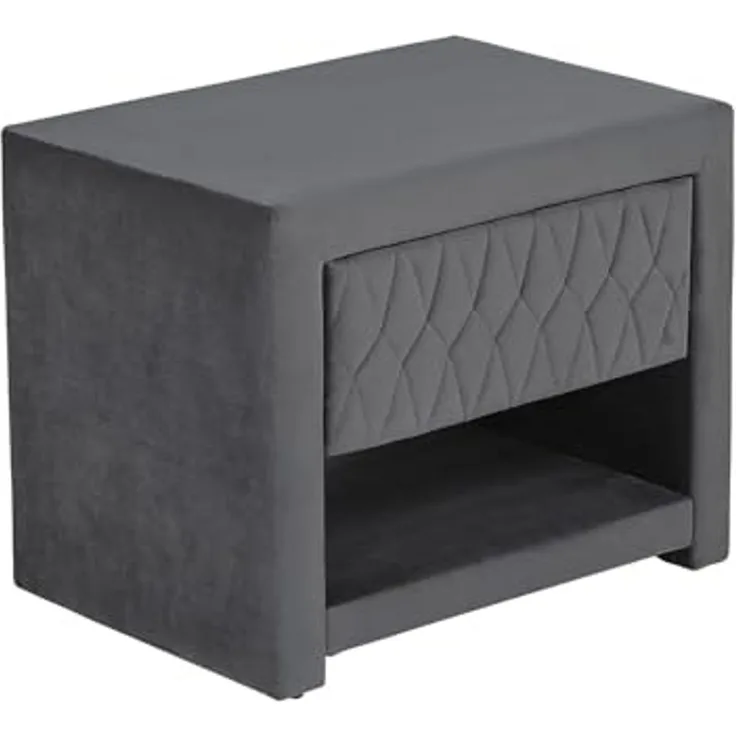 Vente-unique - Nachttisch mit 1 Schublade & 1 Ablage - Samt - Grau - DANIELLE