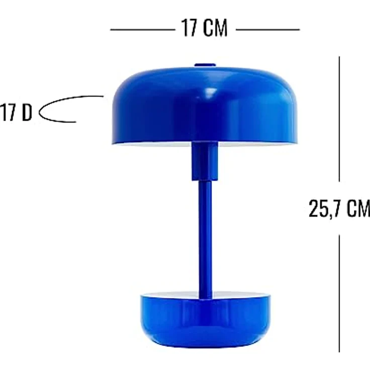 Dyberg Larsen Haipot Tischlampe, Kabellos und Dimmbar, LED Metall Leselampe, USB Wiederaufladbar, Blau – Bild 6