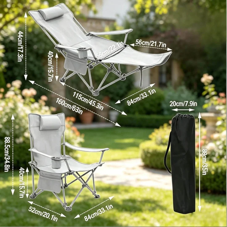 Klappstuhl 115 x 84 x 88,5 cm – verstellbar mit Fußlehne, Kopfstütze, Tassenhalter und Tragetasche – Bild 5