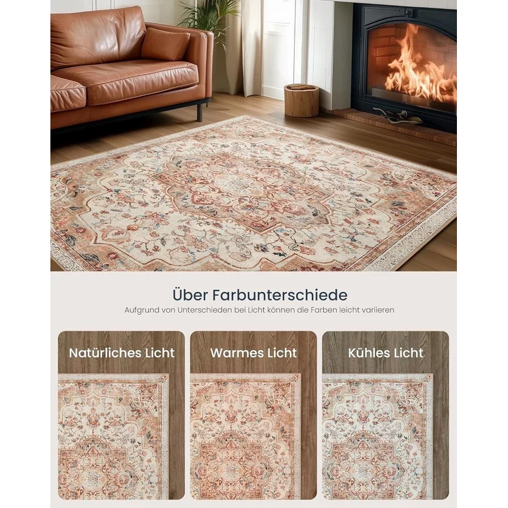 Songmics HOME Teppich, 120x170 cm, Wohnzimmerteppich, Rutschfester Teppich, traditioneller Vintage-Stil, maschinenwaschbar, Cappuccinobeige – Bild 8