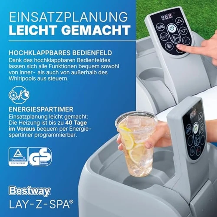 Bestway 'Lay-Z-Spa Paris AirJet' LED Whirlpool Outdoor für 6 Personen, TriTech-Material grau, Ø 196x66 cm – Bild 6