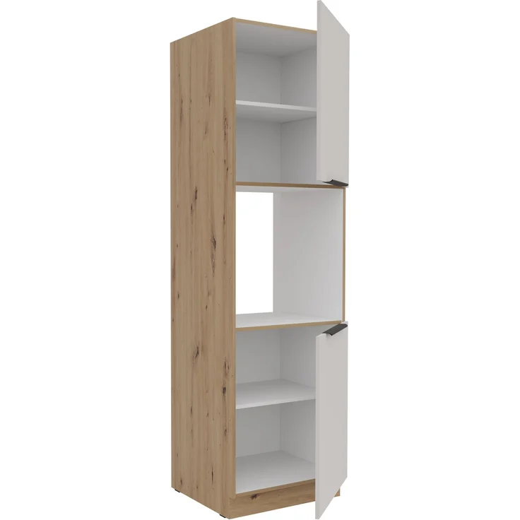 Küchen Hochschrank 60 cm SOLANO Kaschmir beige + Eiche Artisan matt Küchenzeile Küchenblock Küche – Bild 2