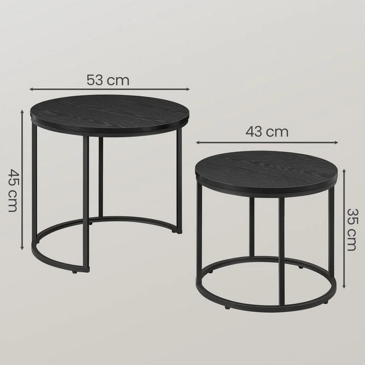 Home Collective Couchtisch 2er Set Beistelltisch Loft Design 2in1 Verschachtelung Wohnzimmer, kratzfeste Oberfläche 53cm & 43cm Schwarz mit Schwarzen Beinen – Bild 3